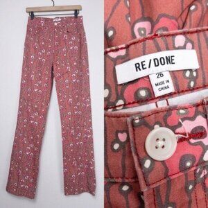 NEW Re/Done Floral High Waisted Pant 26 Denim Retro Pink Wide Leg